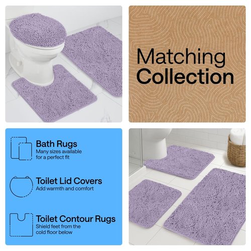 GORILLA GRIP Plush Absorbent Shaggy Chenille Bath Rug Mat for Square Toilet Base with Rubber Backing, Machine Washable Rugs, Soft Microfiber Contour Mats for Toilets, Bathroom Decor, Lt Purple