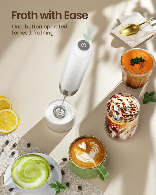 Maestri House Rechargeable Milk Frother - LunaFro Mini Handheld Foam Maker with Detachable Whisk for Lattes & Cappuccinos
