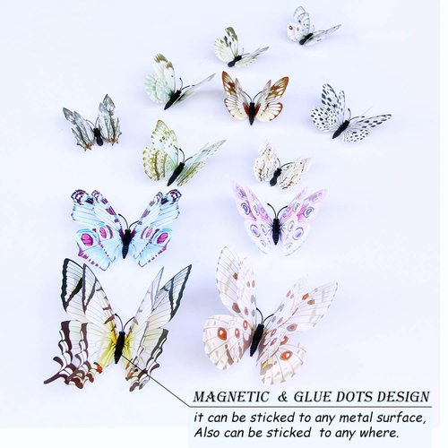 OPSEAM Butterfly Wall Decor 24/48 PCS, 3D Butterflies Stickers for Party Decorations with Magnets (White, 48)