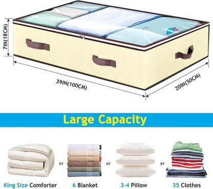 90L Under Bed Storage Containers - Clear Window Organizers for Toys & Clothing | 2 Pack Beige
