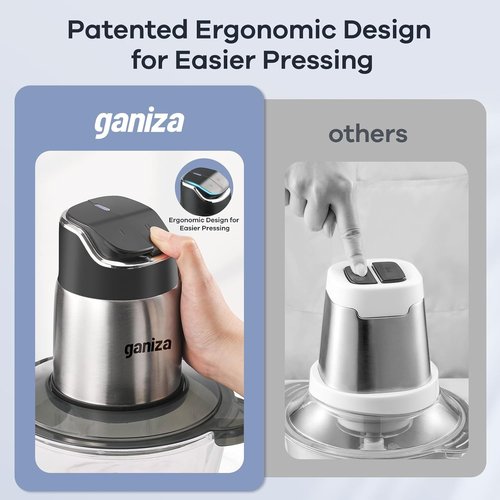 Ganiza Food Processor - 2-Speed Meat Grinder with 8-Cup Stainless Steel & Glass Bowls | Smart Overheat Protection