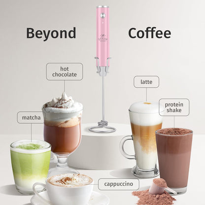 Zulay Kitchen Rechargeable Milk Frother Handheld Lux - Powerful 2-Speed Motor, Waterproof, 2000mAh Battery - Drink Mixer for Latte, Cappuccino, Matcha & Protein Powder - Pink Bubblegum