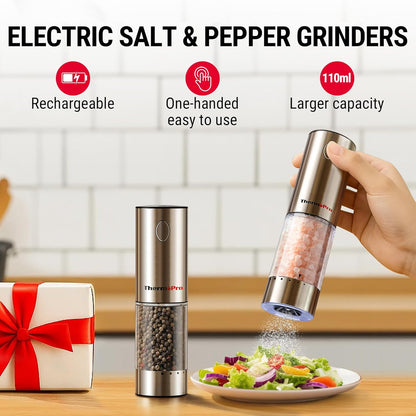 ThermoPro TP19H Digital Meat Thermometer - Ambidextrous Backlit Display | Rechargeable Salt & Pepper Grinder Set
