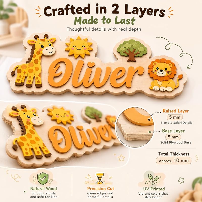 Personalized Wooden Nursery Name Sign for Door & Wall
