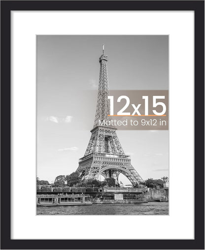 Upsimples 12x15 Photo Frame - Display 9x12 Pictures with Mat or 12x15 Without - Black, 1 Pack