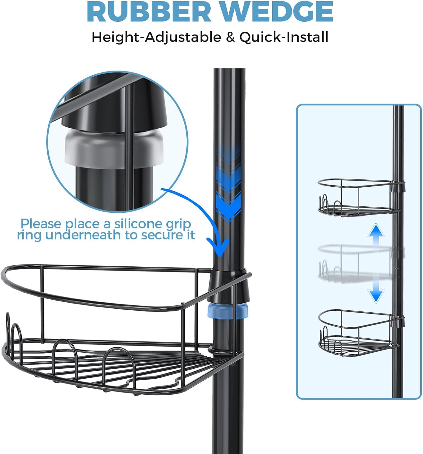Skiennix Corner Shower Caddy - 4-Tier Adjustable Bathroom Organizer with Hidden Hook & Towel Holder | 63.7-119 Inch, Black