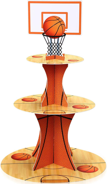 Nuenen Basketball Cupcake Stand - 3 Tier Sports Party Display for Birthday Celebrations