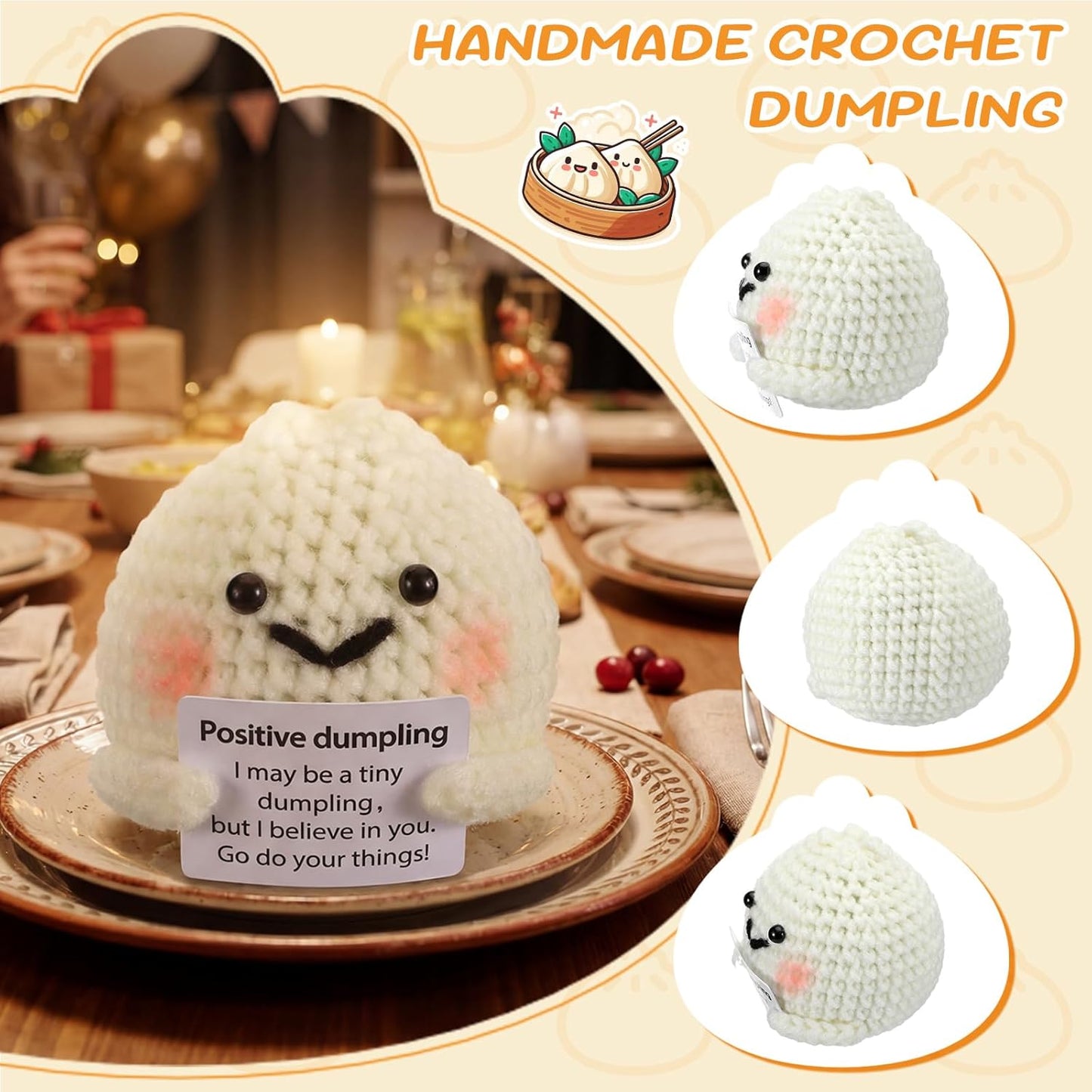 Skiennix Positive Handmade Dumpling Crochet | Inspirational Stress Relief Desk Buddy Decor - Perfect Gift for All Occasions