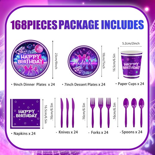 168Pcs Kpop Party Decorations - Plates, Napkins, Cups & Cutlery for 24 Guests