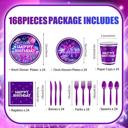 168Pcs Kpop Party Decorations - Plates, Napkins, Cups & Cutlery for 24 Guests