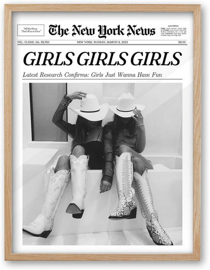 iHery Framed Cowgirl Wall Art - Trendy Black and White Canvas Decor | Large 16x20in Natural Oak for Bedroom & Living Room
