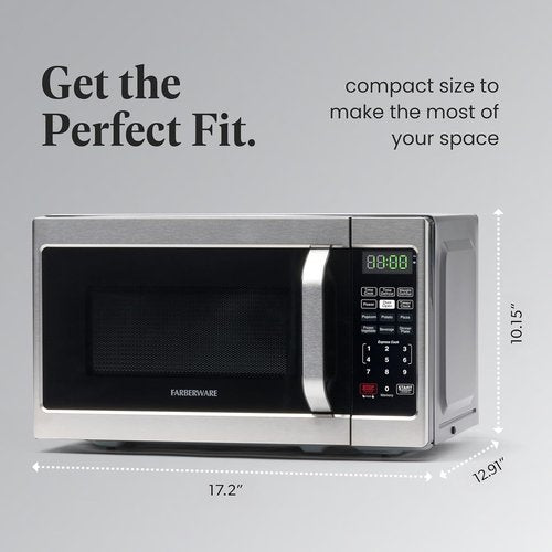Farberware 0.7 Cu. Ft. Microwave Oven - 700 Watts, Auto Cook, Defrost, Easy Clean | Stainless Steel