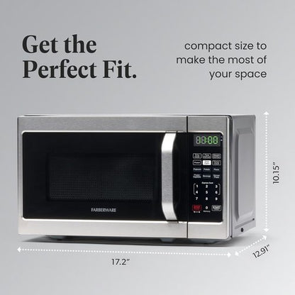 Farberware 0.7 Cu. Ft. Microwave Oven - 700 Watts, Auto Cook, Defrost, Easy Clean | Stainless Steel