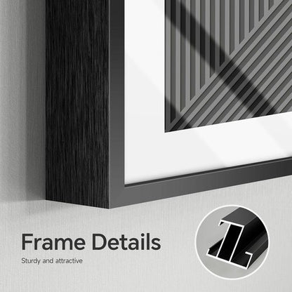Framed Modern Black and White Abstract Wall Art | Set of 3 Minimalist Canvas Prints 24x36 Inch