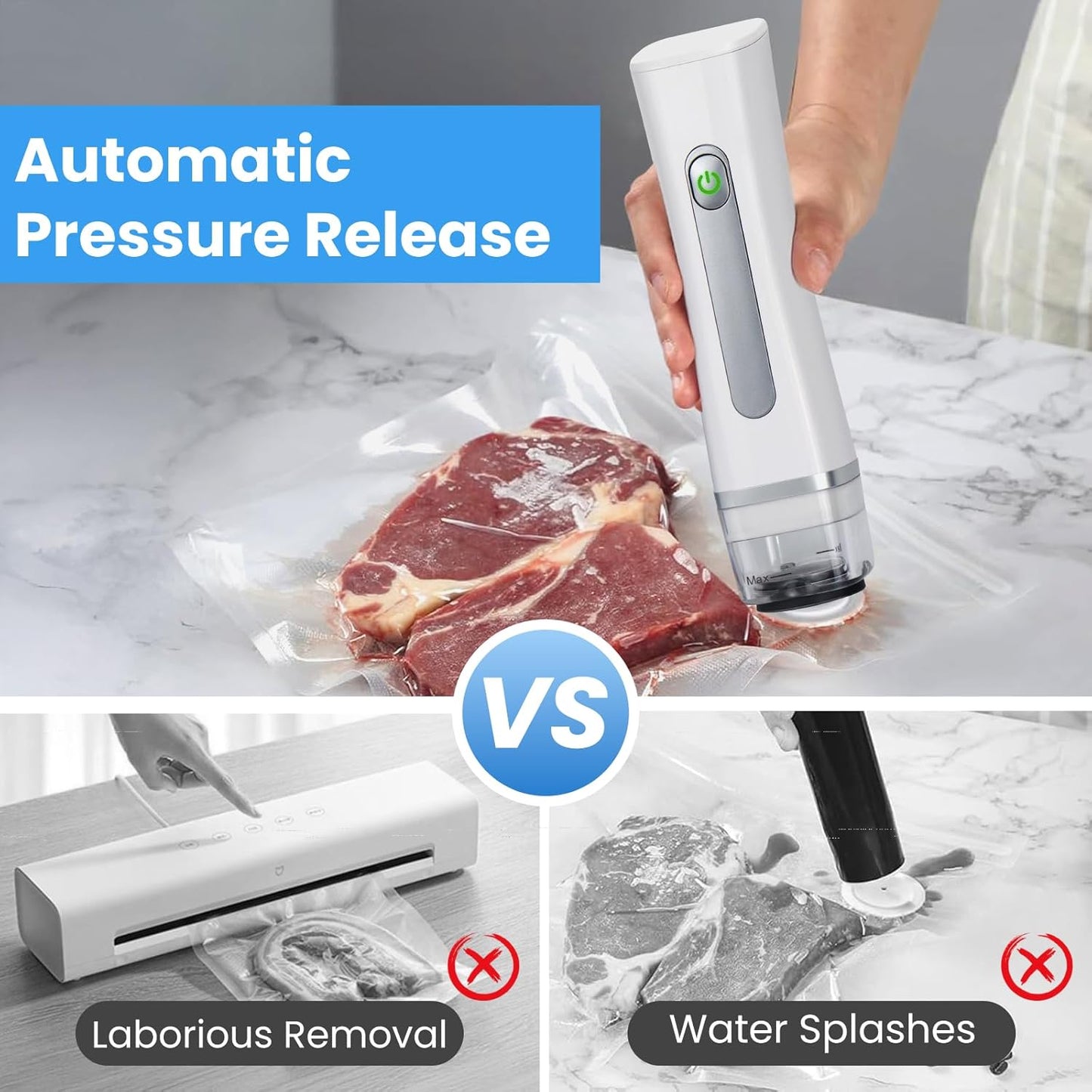 Skiennix Compact Vacuum Sealer - Handheld Design with Visible Water Tank & 30 Reusable Bags | White