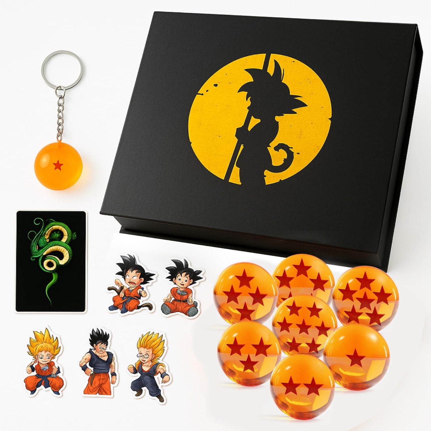 7-Star Sphere Set - 1.7" Crystal Balls, Keychain, Summoning Card & Stickers | Anime Collectible Gift