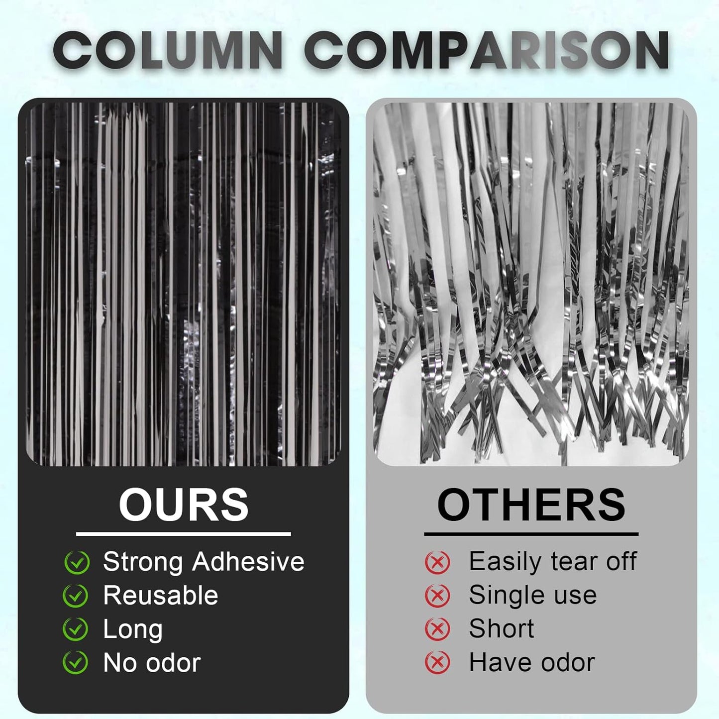 Voircoloria Black Foil Fringe Backdrop Curtains - 3 Pack Tinsel Streamers for Parties & Events | 3.3x8.2 Feet