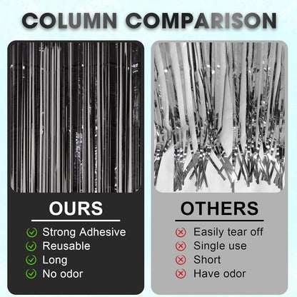 Voircoloria Black Foil Fringe Backdrop Curtains - 3 Pack Tinsel Streamers for Parties & Events | 3.3x8.2 Feet