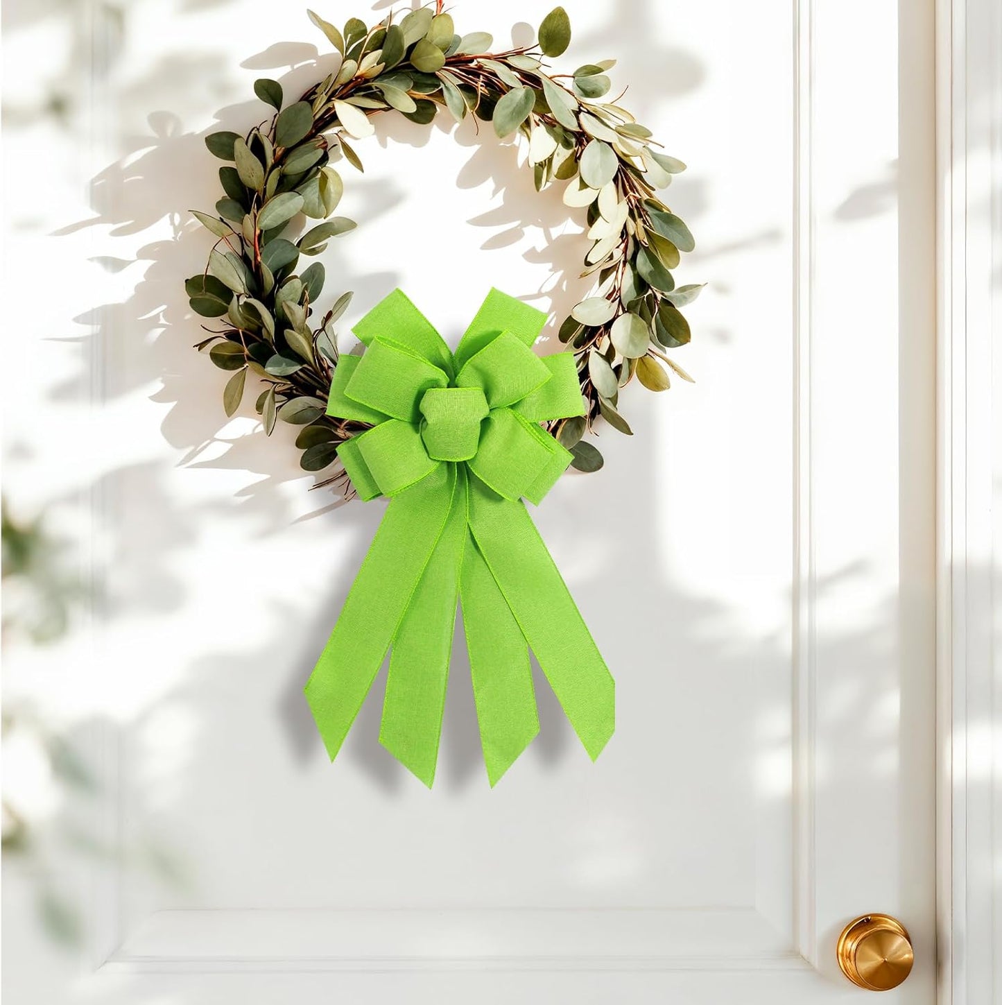 Skiennix Light Green Burlap Wreath Bow - 20 x 11 Inches Easter Decor | Farmhouse Style Front Door Accent