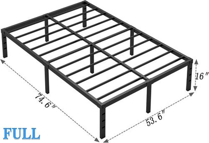 Jetonix Metal Bed Frame - Full Size Sturdy Mattress Foundation with Storage Space | Easy Assembly, Black, 16 Inch