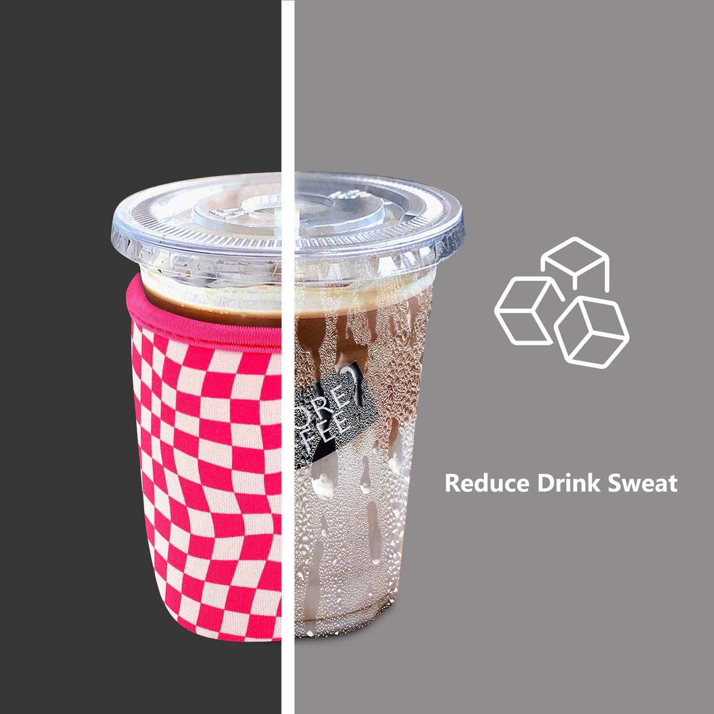 3 Pack Reusable Sleeve for Iced Coffee Cup, Coffee Neoprene Sleeve for Iced&Hot Drinks, Coffee Sleeve Compatible with Starbucks, Dunkin Coffee.(Pink Checkerboard)