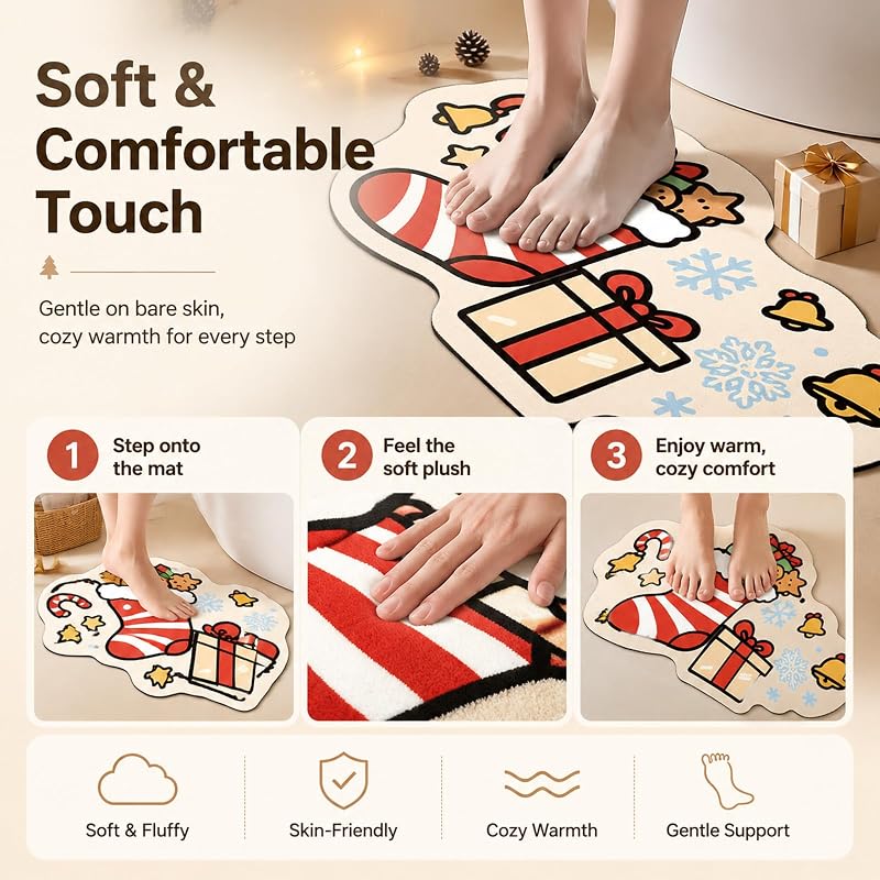 Dfl YE 3 Piece Novelty Christmas Bathroom Rug Set - Non-Slip Absorbent Bath Mats (Variation D)