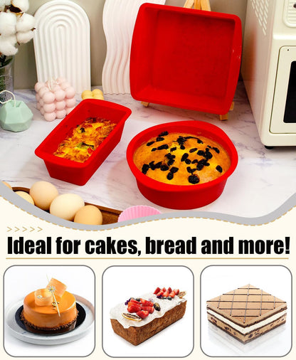 Silicone Baking Pans Set - Nonstick Bakeware with Loaf Pan & Square/Round Cake Pans | Oven & Dishwasher Safe