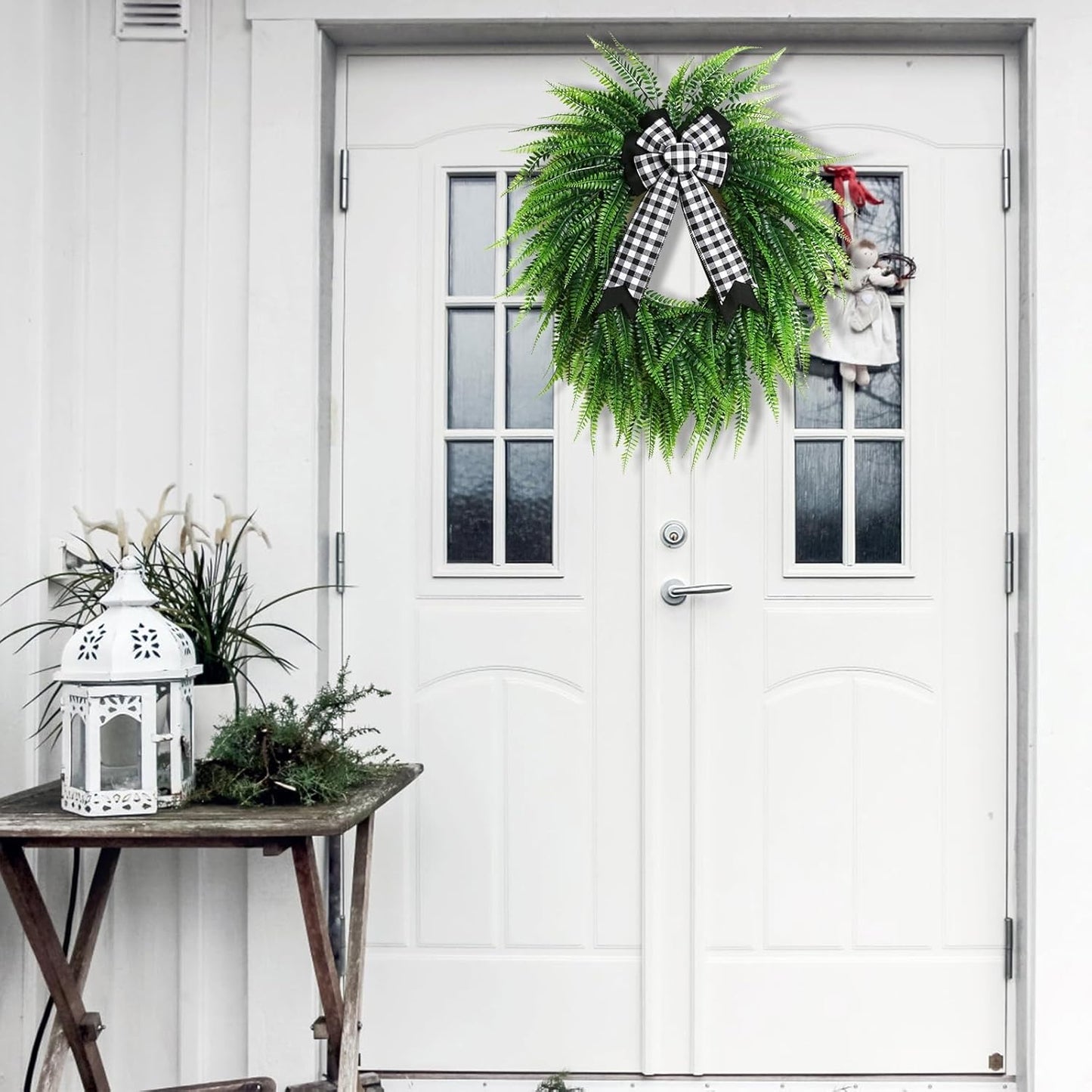 Skiennix 22" Boston Fern Leaf Wreath - Spring & Summer Greenery for Front Door Decor