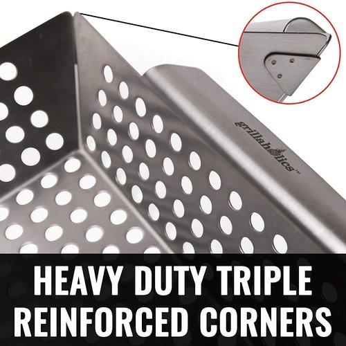 Grillaholics Vegetable Grill Basket for Outdoor Grill - Extra Large, Heavy-Duty Stainless Steel Veggie Grilling Basket with Handles