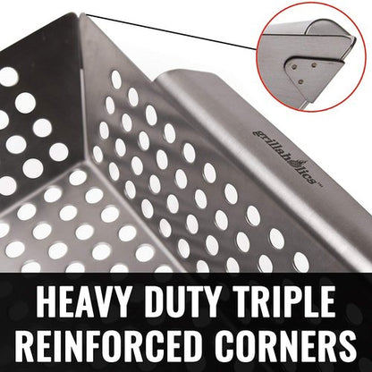 Grillaholics Vegetable Grill Basket for Outdoor Grill - Extra Large, Heavy-Duty Stainless Steel Veggie Grilling Basket with Handles