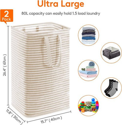 Lifewit Laundry Basket - 80L Collapsible Hamper with Reinforced Handles | Waterproof Design in Beige