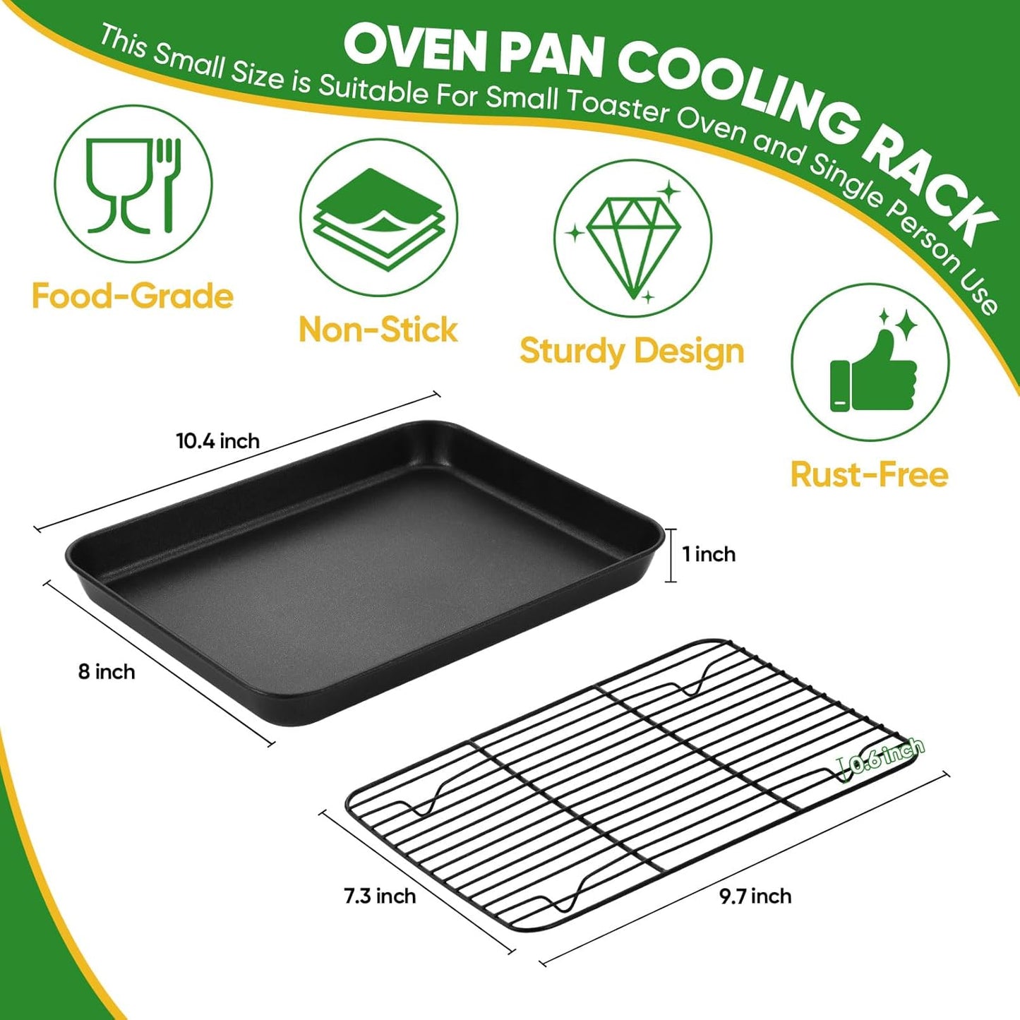 P&P CHEF Nonstick Baking Sheet Pan with Cooling Rack - Easy Clean, Black, 10.4 x 8 Inch
