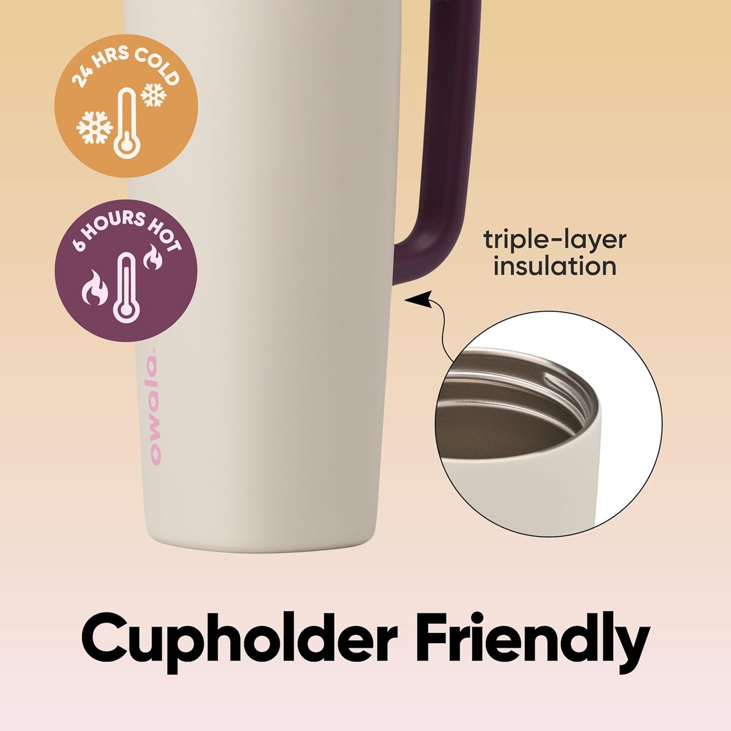 Owala SmoothSip Slider Travel Mug - 24 oz Stainless Steel, Leak Proof, Insulated for Hot & Cold Drinks | Daybreak Color