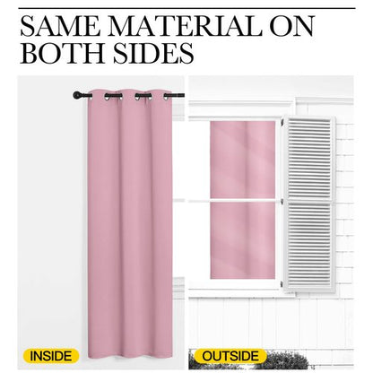NICETOWN Window Curtain Panels, Thermal Insulated Solid Grommet Blackout Draperies/Drapes for Basement (Crystal Pink, 1 Pair, 29 by 45-inch)