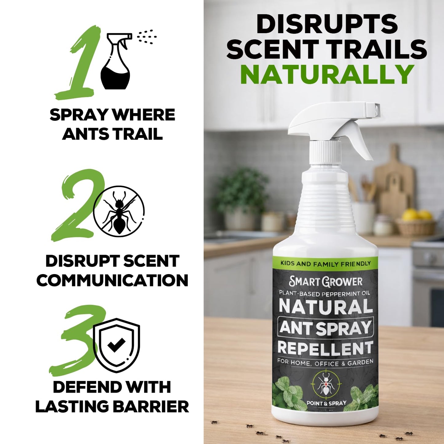 Natural Ant Spray - Fast-Killing & Repelling Formula with Peppermint & Cedarwood Oil | 16oz Pet & Family Safe