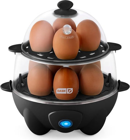 Dash Deluxe Egg Cooker - 3-in-1 Boiler, Poacher & Steamer - Holds 12 Eggs, Black | BPA Free & Dishwasher Safe