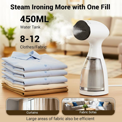 Skiennix Handheld Clothes Steamer - Fast Wrinkle Removal, 450 ML Tank, 10 FT Cord, 1000W, White
