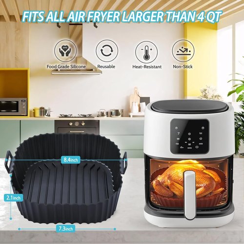Komzon Silicone Air Fryer Liners - Reusable 3 PCS | Food Grade Square Basket Liners for 4-7 QT Ovens