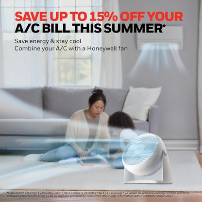 Honeywell TurboForce Air Circulator - Quiet Small Tabletop Fan with 3 Speeds & 90° Pivoting Head | White HT-904