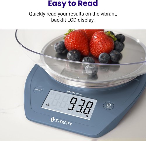 Etekcity Digital Food Scale - Accurate 0.1g Measurement for Weight Loss & Meal Prep | 11lb/5kg, Prussian Blue Stainless Steel