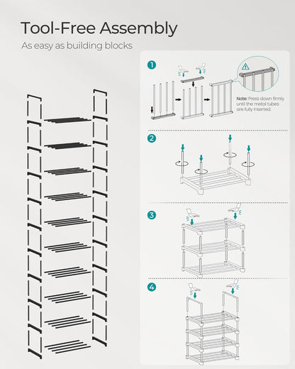 SONGMICS 10-Tier Shoe Rack - Versatile Metal Organizer for 11-22 Pairs | Black, 11.8 x 17.7 x 68.5 Inches