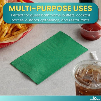 Green Dinner Napkins | 2-Ply Disposable Paper Napkins - 15" x 17", 250 Pack for Easy Cleanup