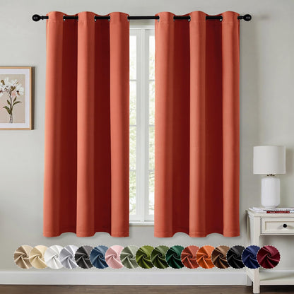 MIULEE Burnt Orange Blackout Curtains - Thermal Insulated Room Darkening Drapes | 63 Inches Long, 2 Panels