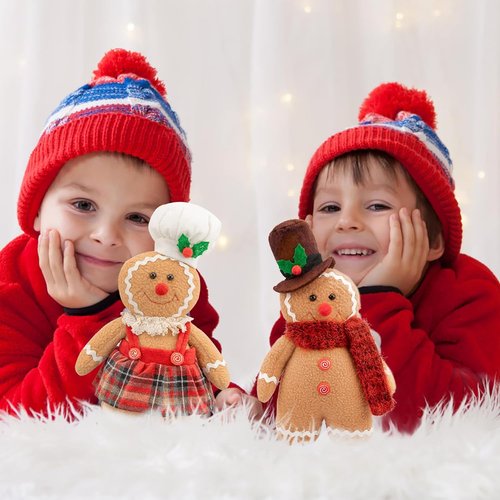 Gingerbread Plush Ornaments - 12.6 Inch Stuffed Animal Christmas Decor Gift for Kids | Set of 2