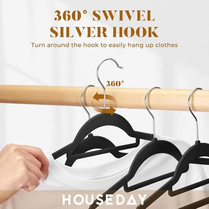 HOUSE DAY Velvet Hangers - 60 Pack Non-Slip Premium Slim Clothes Hangers | 360° Swivel Hook in Elegant Black