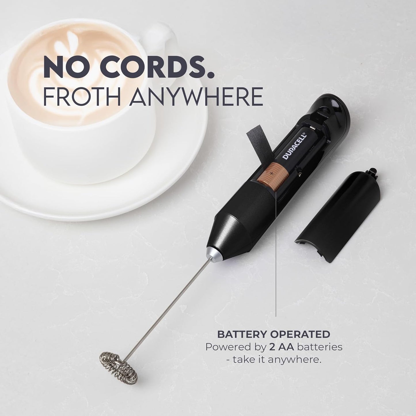 Zulay Milk Frother Wand - Mini Handheld Stainless Steel Mixer for Coffee, Lattes & Cappuccino - Black