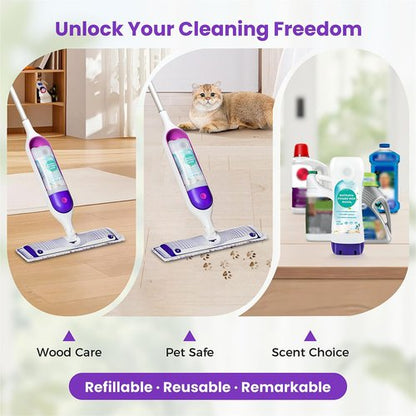 Refillable Bottle for Swiffer® Power Mop™ - 720 ML/24 FL OZ - Leak-Proof HDPE Material Solution Bottle, 2 Empty Bottle + 14 Silicone Pads + 1 Funnel, Easy Install for Use with Any Cleaning Solution
