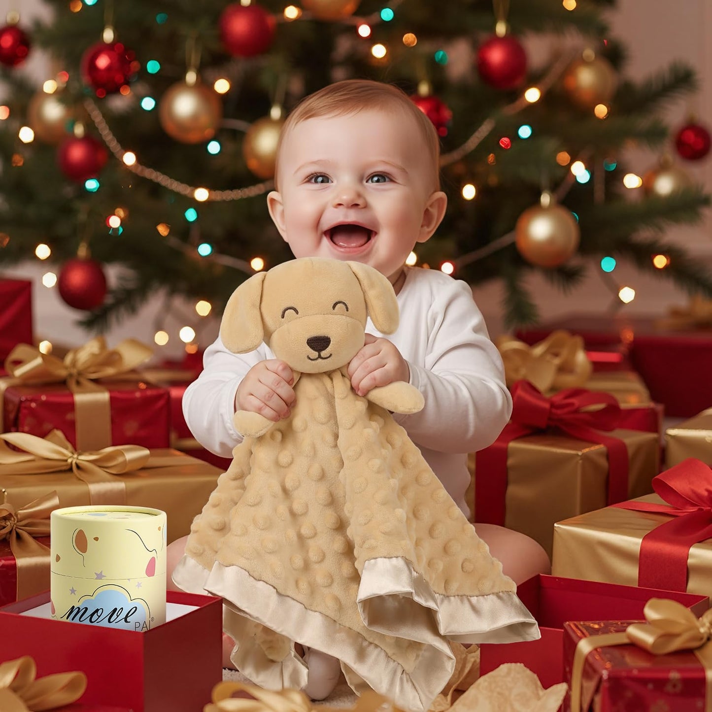 MOVEPAI Baby Dog Security Blanket, Soft Puppy Lovey Toy Blanket for Boys and Girls, Snuggle Toy Lovie Newborn Gift, Unisex Stuffed Animals Brown 16 Inch