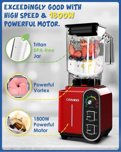 CRANDDI Smoothie Blender - 52oz 1800 Watt Professional Blender with Stainless Steel Blade & Self-Cleaning | K98C Red