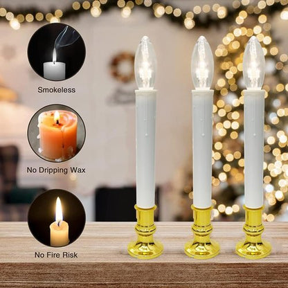 Christmas LED Window Candles - 4 Pack Battery Operated with Timer | Ultra-Bright 3V Bulbs for Indoor Decor